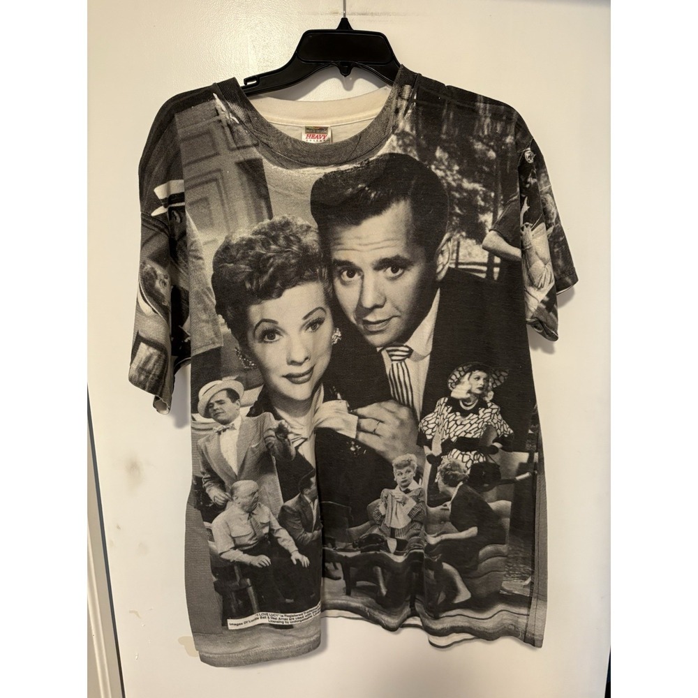 Vintage I Love Lucy Shirt Men XL White Black AOP Television Show